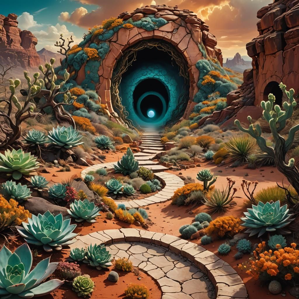 Surreal Desert Landscape with Dream Chamber in Digital Art
