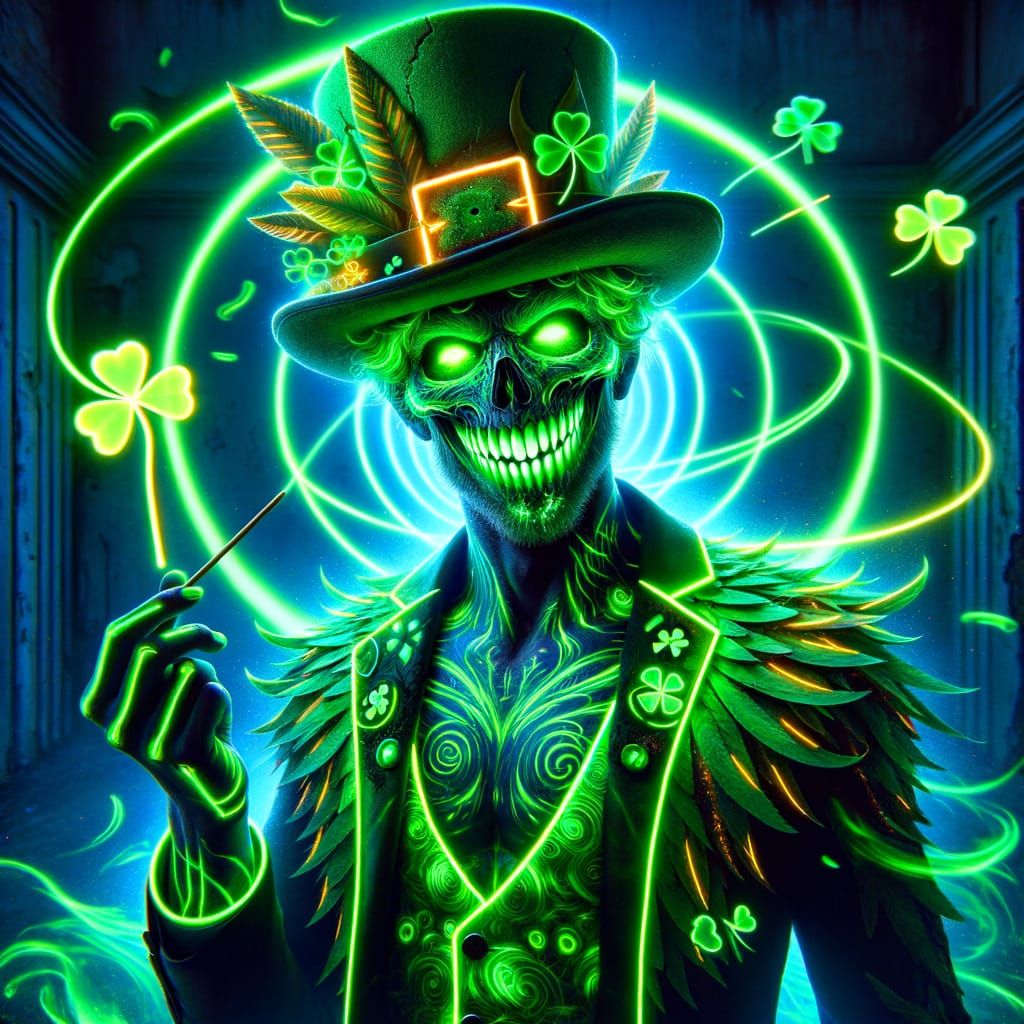 Futuristic Leprechaun Vampire in Neon Graffiti Rave