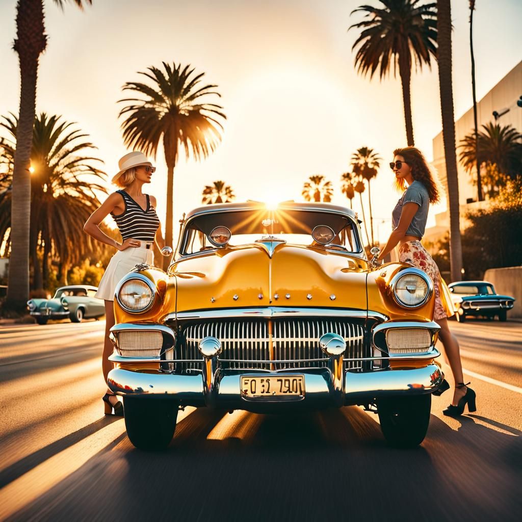 Hot Rod on Highway in American Graffiti Style