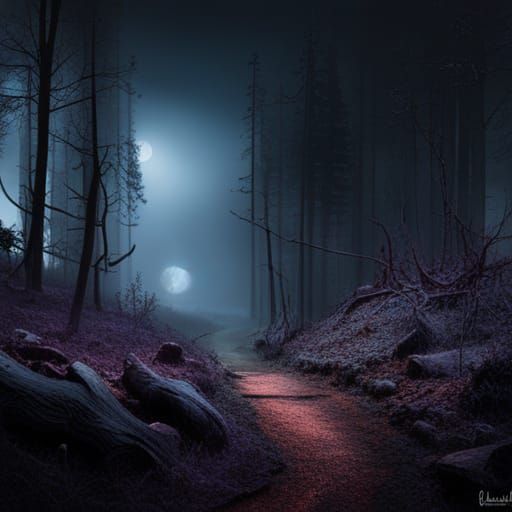 Enchanted Dark Forest with Sinister Creatures