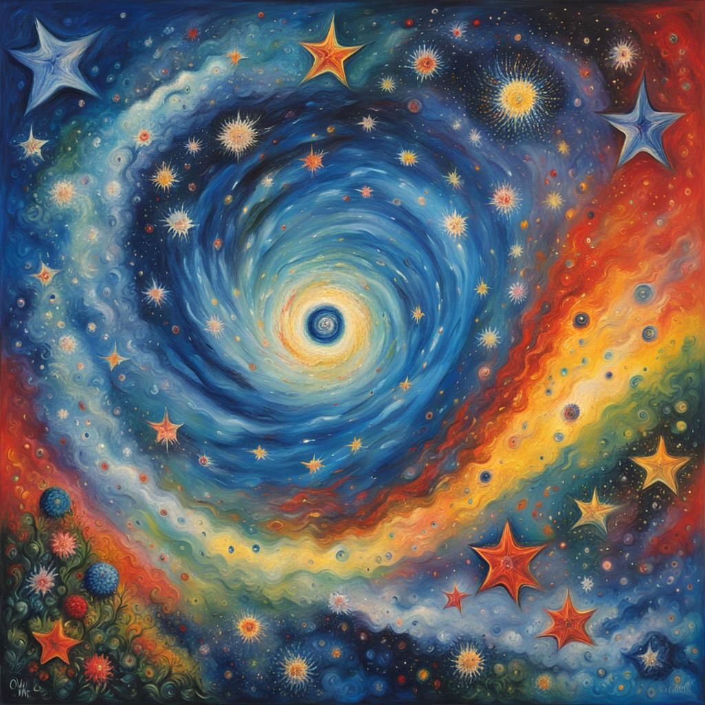 Dreamy Star Field Maelstrom in Naive Art Style
