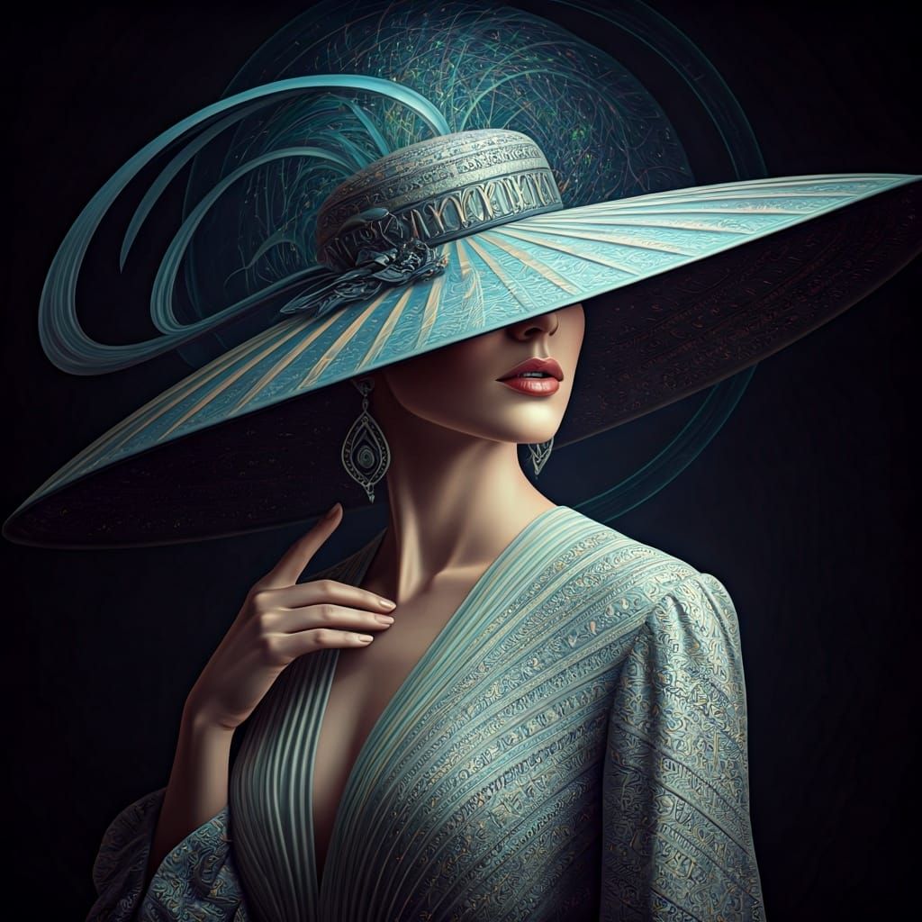 Elegant Woman's Pointillist Hat with Geometric Runes