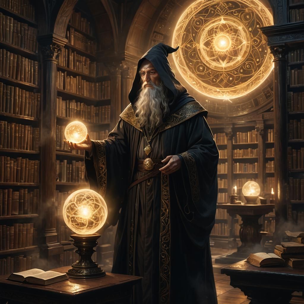 Mystical Wizard Gazing into Ethereal Orb