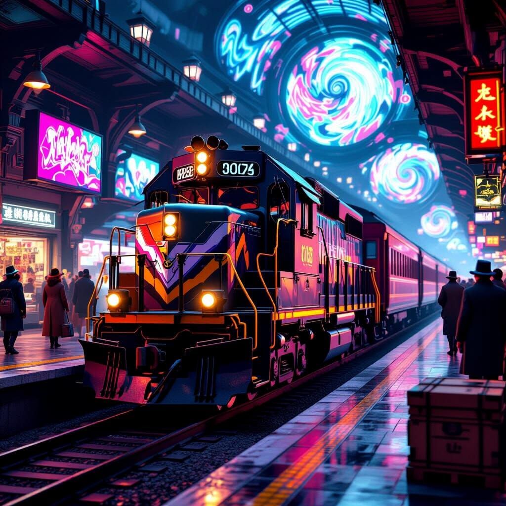 Cab Forward Locomotive Arriving in Clockpunk Style