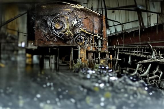Creepy Owl Demons in Derelict Factory Interior