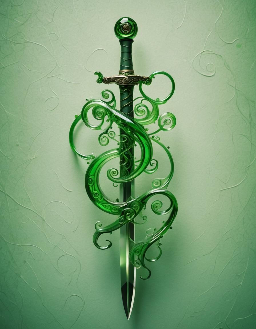 Abstract Emerald Sword in Green Glass