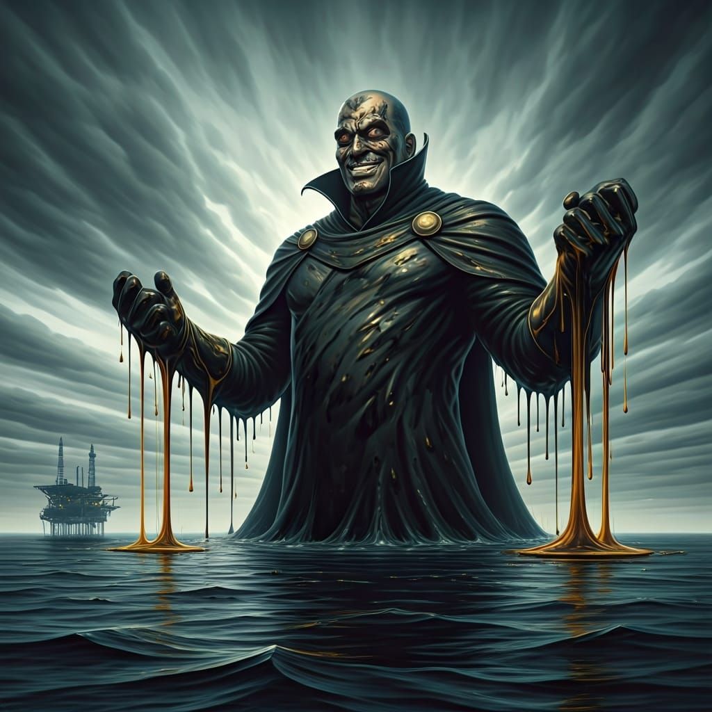 Polluting Man: Ominous Super Villain in Oil Slick