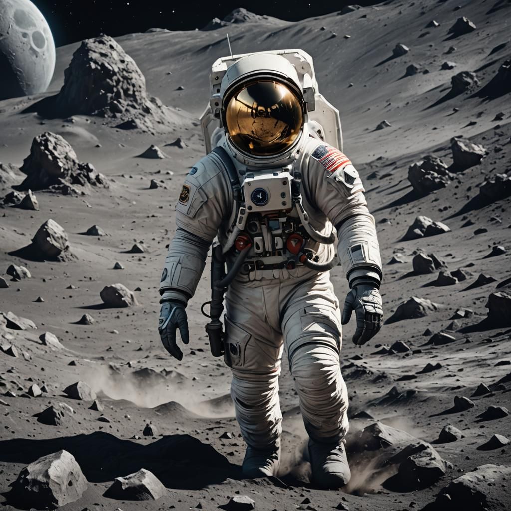 Astronaut on the Moon in Detailed Matte Painting