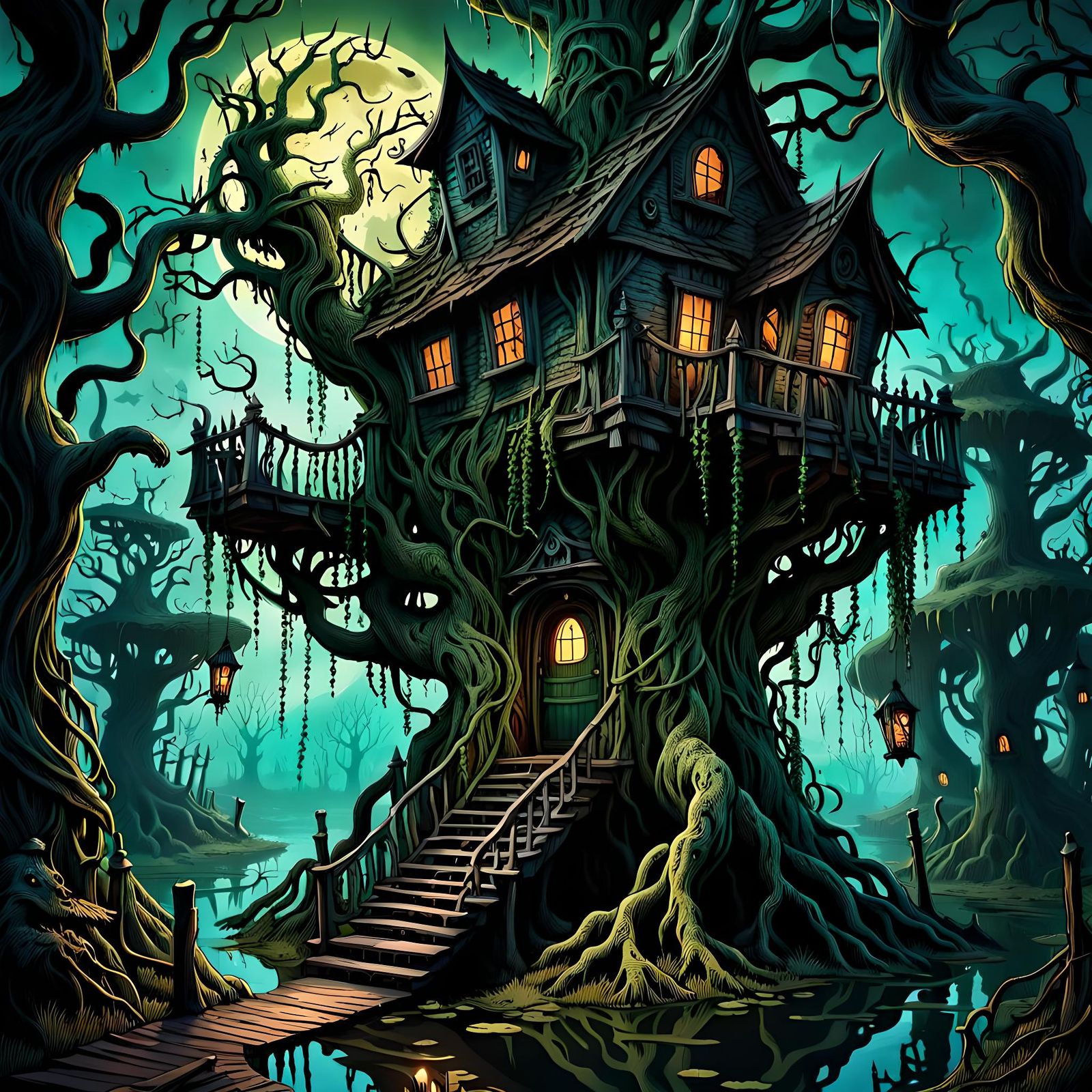 Terrifying Witch Treehouse in Murky Swamp