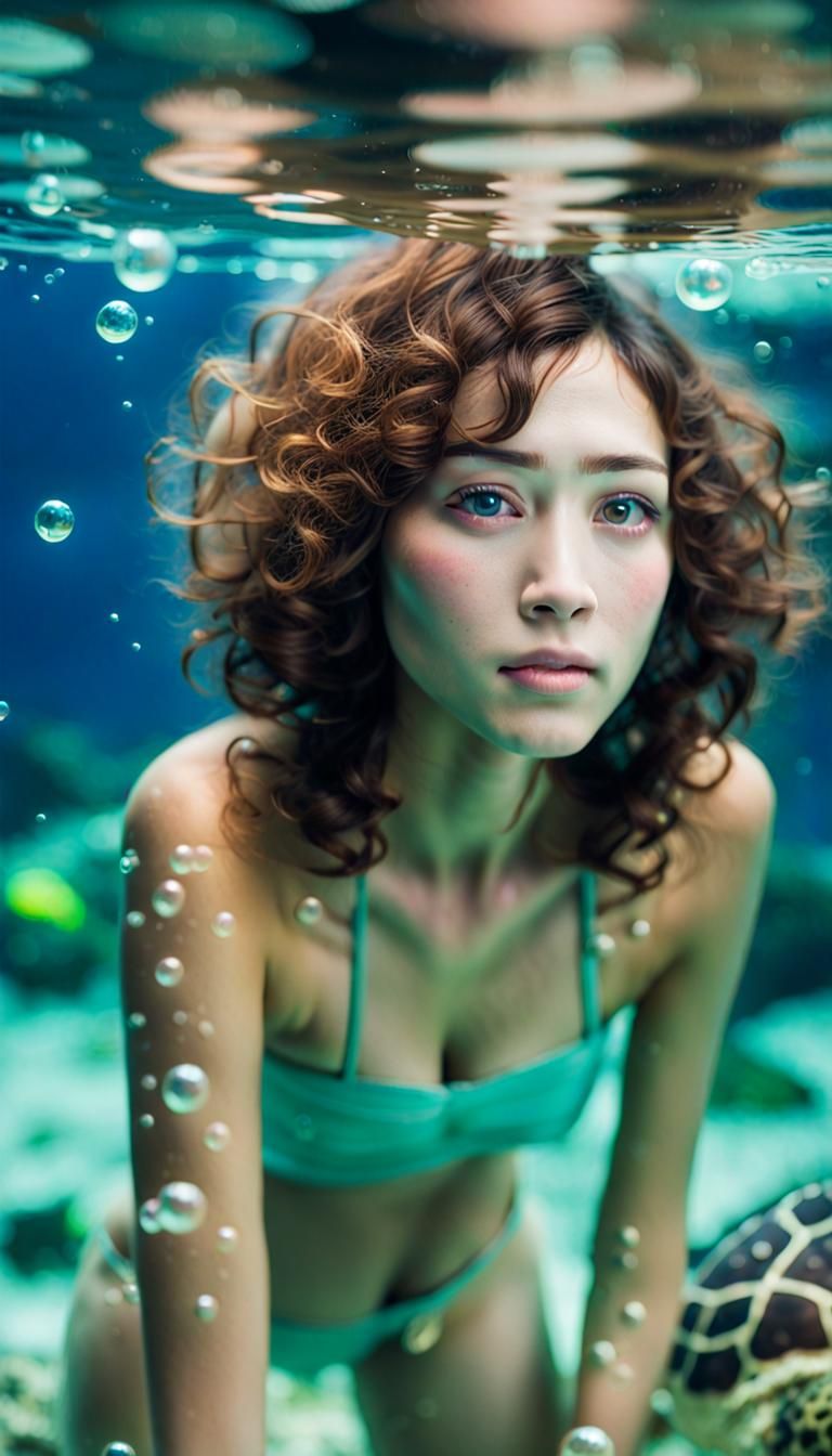 Underwater Portrait of Woman with Sea Life