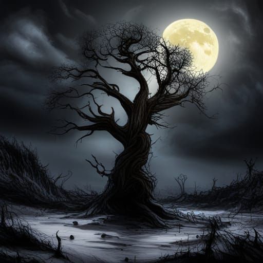 Vampire Tree Forest Horror in Impressionist Style