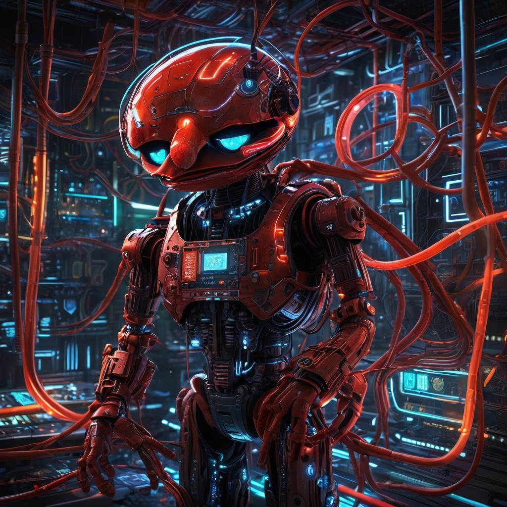 Cyberpunk Elmo with Glowing Neon Circuits
