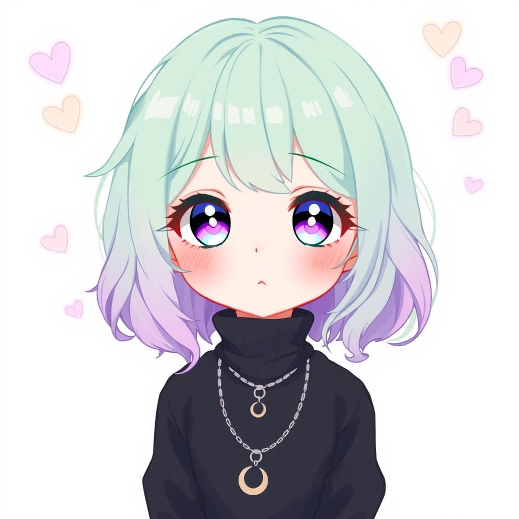 Whimsical Pastel Anime Girl with Mint Green Hair and Delicat...