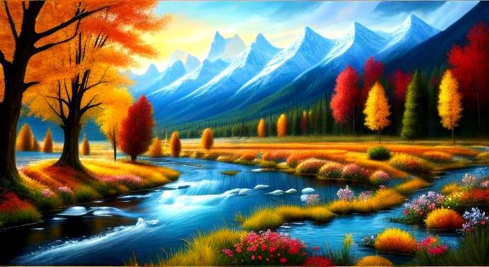 Quilted Valley Landscape with Stream