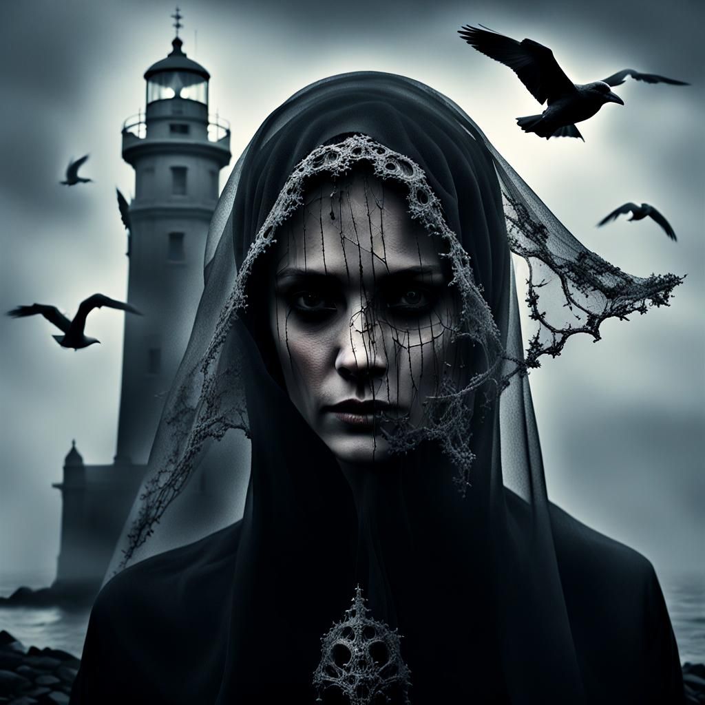 Mysterious Veiled Woman in Gothic Portrait