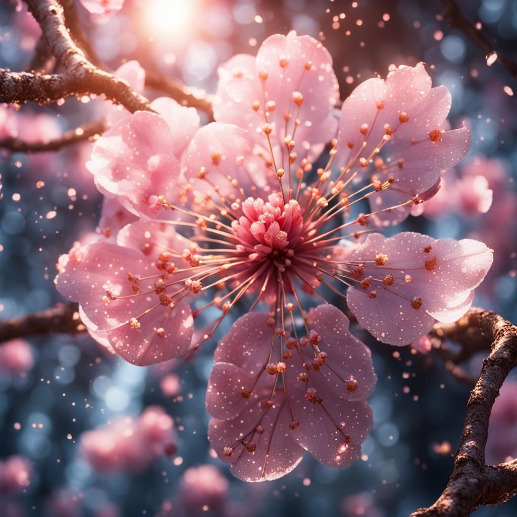 Sakura Flower Close-Up: Fantasy Illustration with Magic