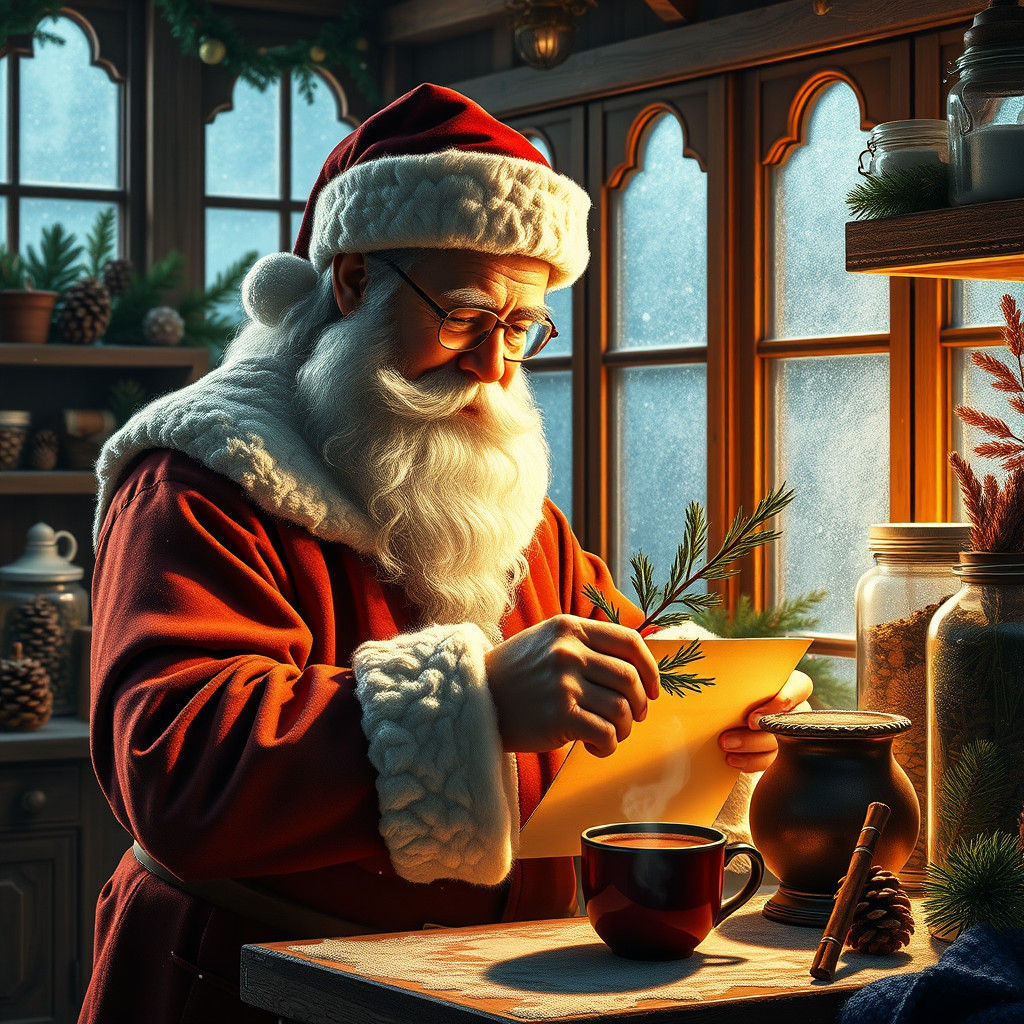 Santa Claus Herbarium Creation in Art Nouveau Style