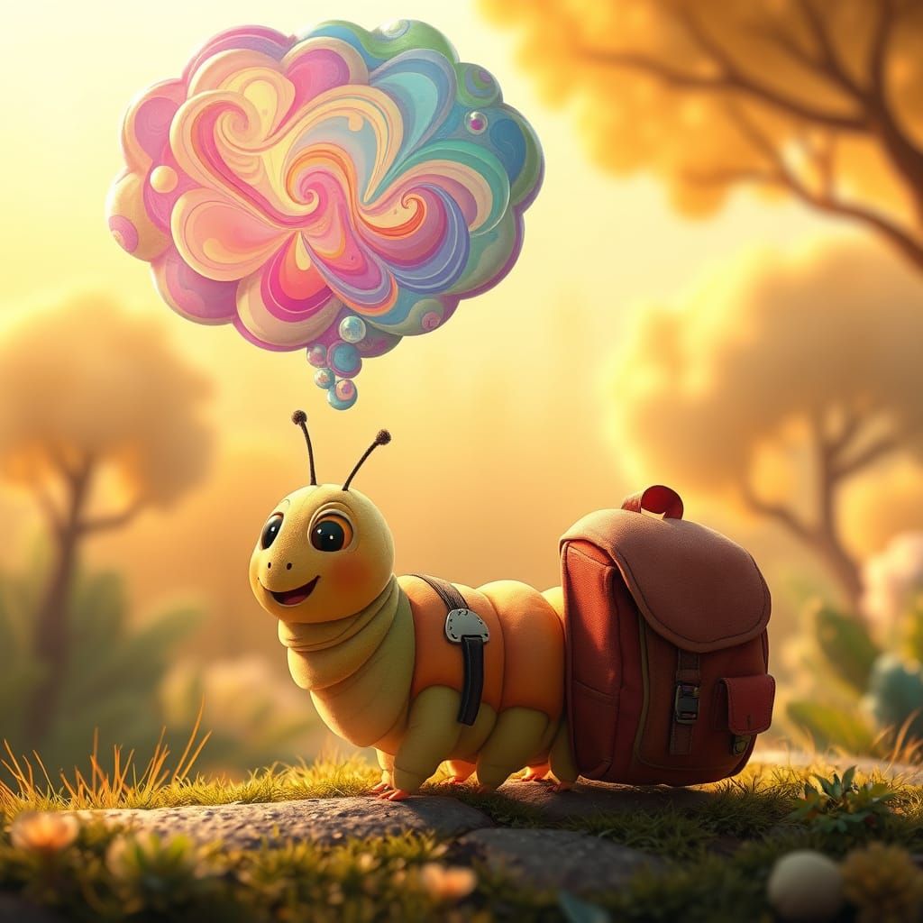 Excited Caterpillar's Dream of Butterfly Wings, Pixar Style
