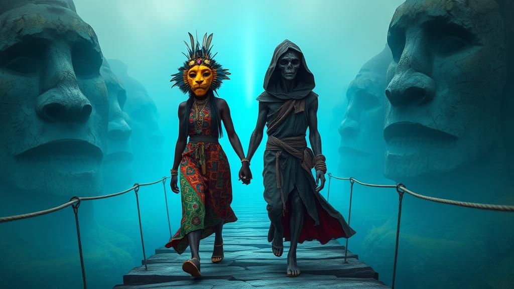 Mystical Bridge Crossing: African Woman and Alien