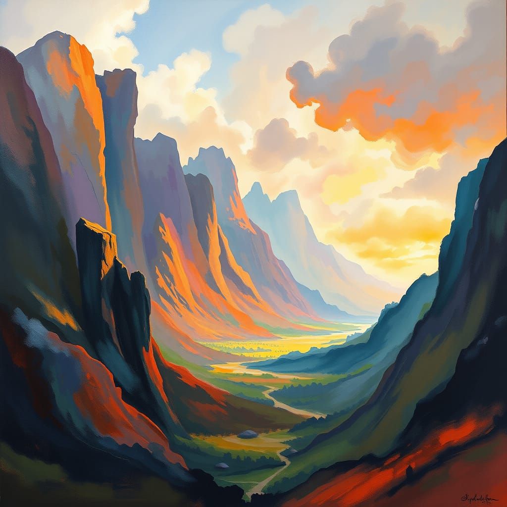 Epic Mesoamerican Landscape in Gouache Style with Ansel Adam...