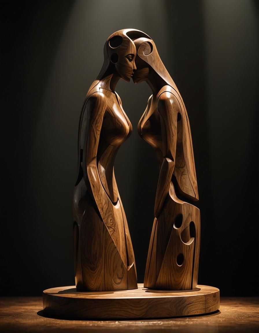 Stylized Wooden Sculpture in Style of Henry Moore