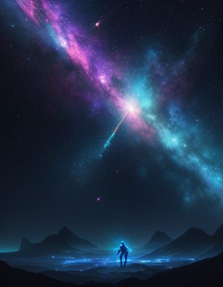 Ethereal Space Odyssey in Vibrant Cyberpunk Style