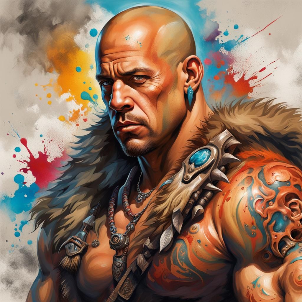 Tribal Tattooed Barbarian in Graffiti Art Style