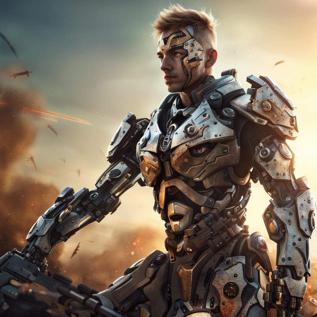 Cyborg Warrior Portrait in Detailed Matte Painting