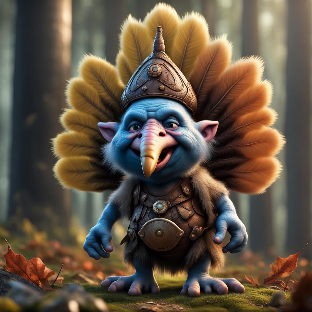 Hyperrealistic Troll as Turkey: Detailed Fantasy Art