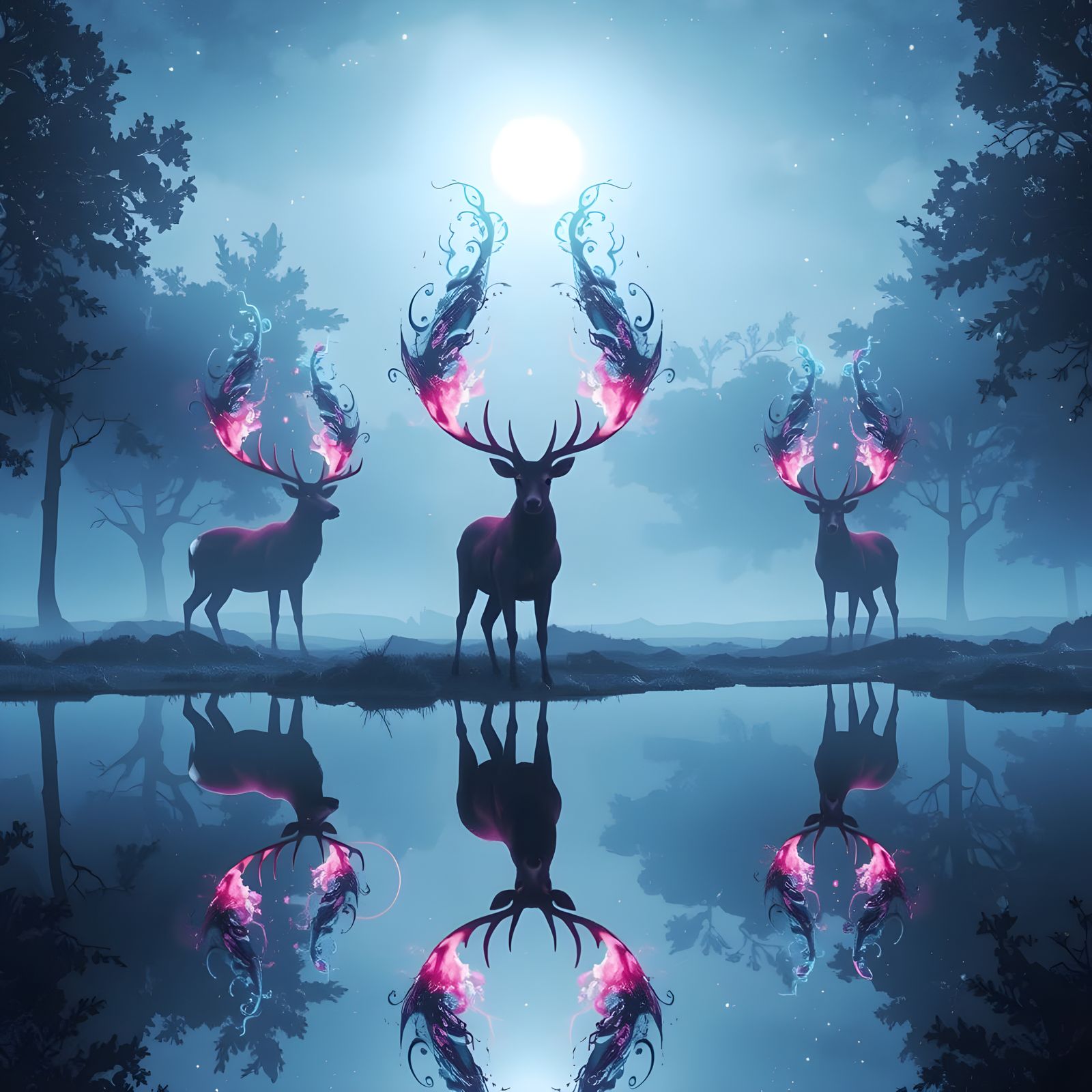 Holographic Astral Stags in Surreal Polychromatic Illustrati...