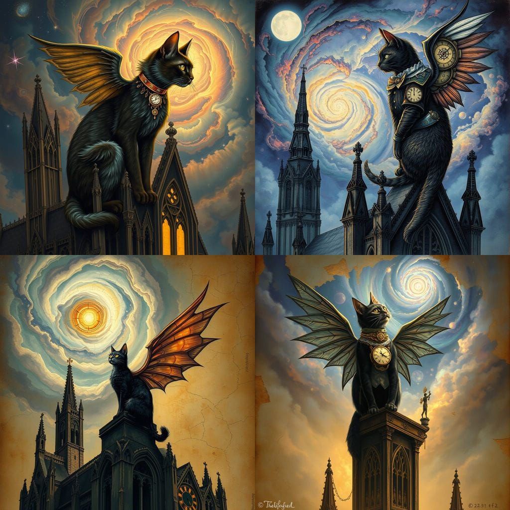 Spectral Cat with Clockwork Wings Illustration