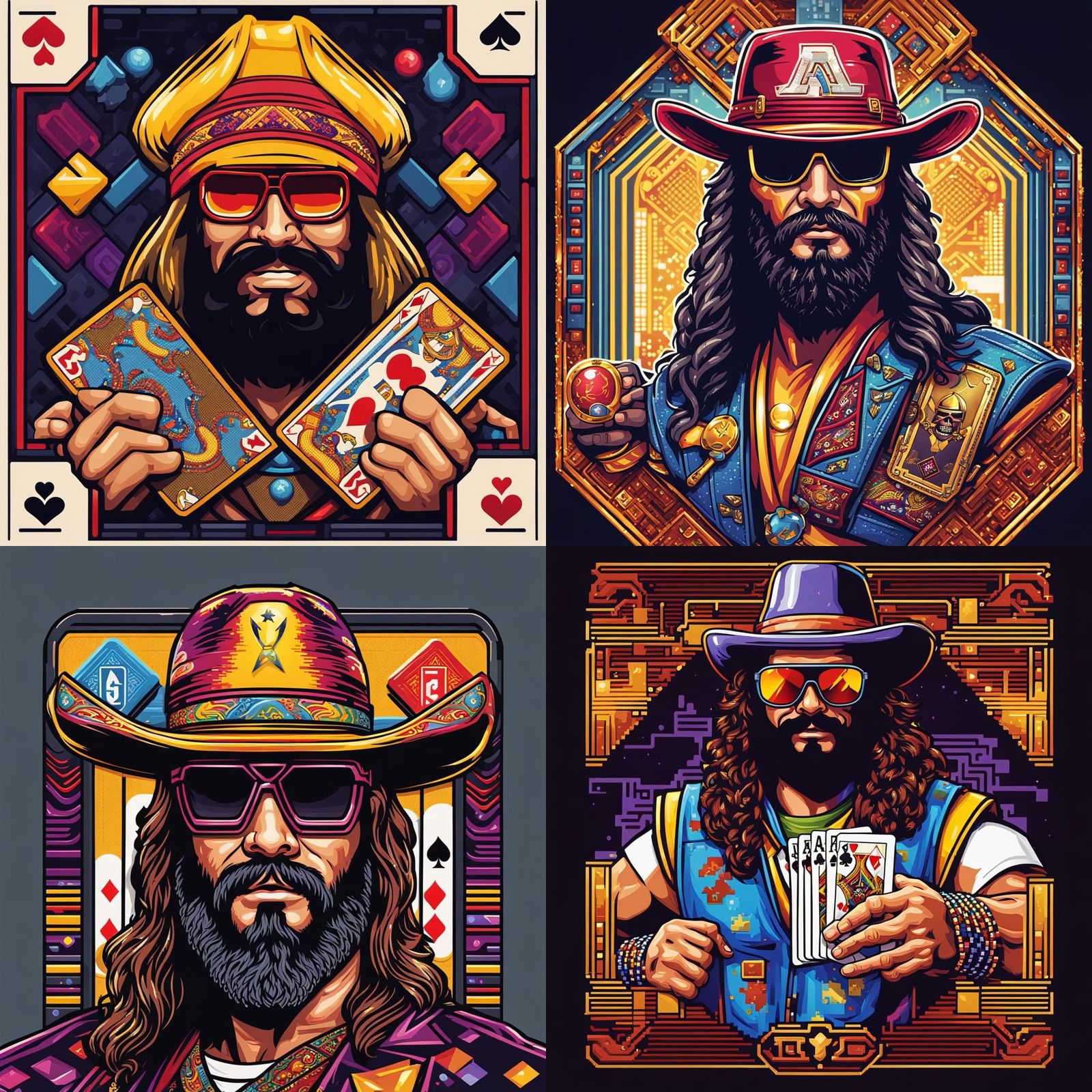 8-Bit Logo with Cards and Macho Man in Arcade Style