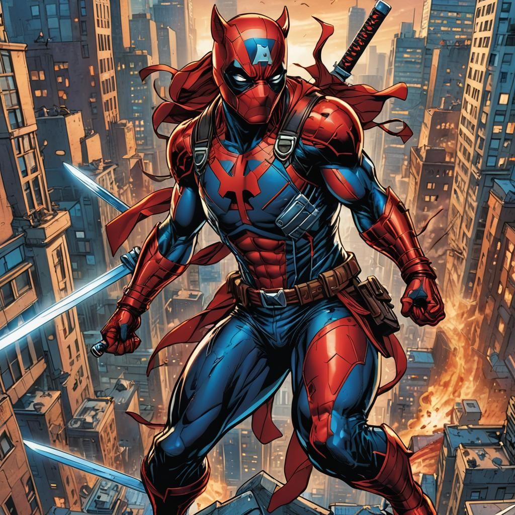 Dogpool Wields Katanas in Comic Book Art