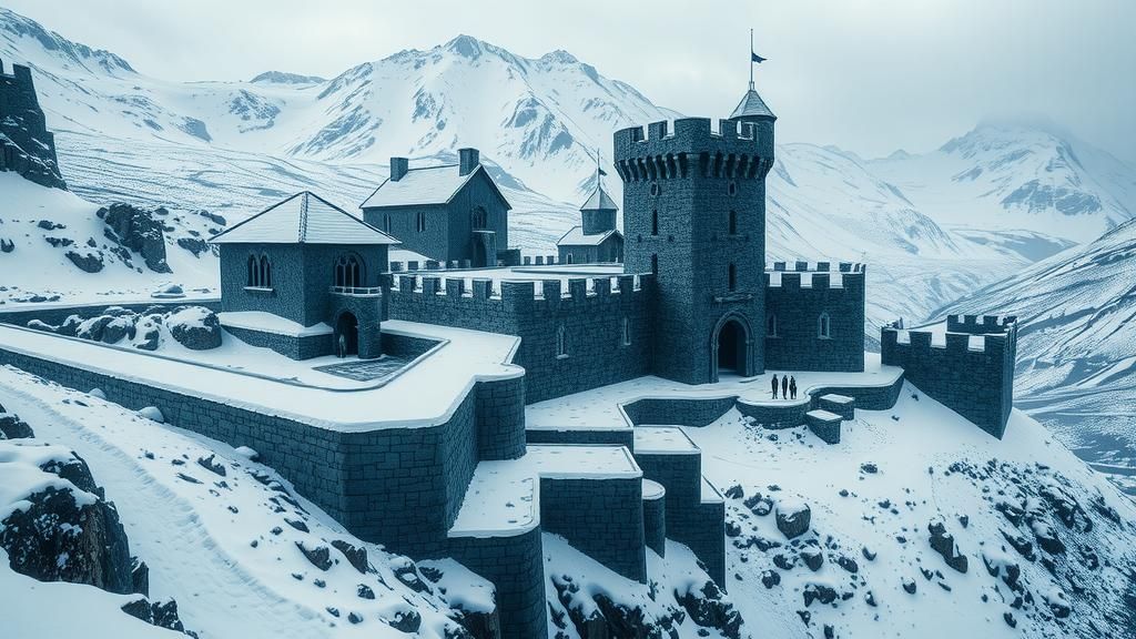 Majestic Stone Castle in Snowy Mountain Landscape