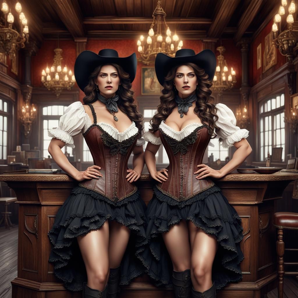 Cowgirls in Saloon: Detailed Matte Painting