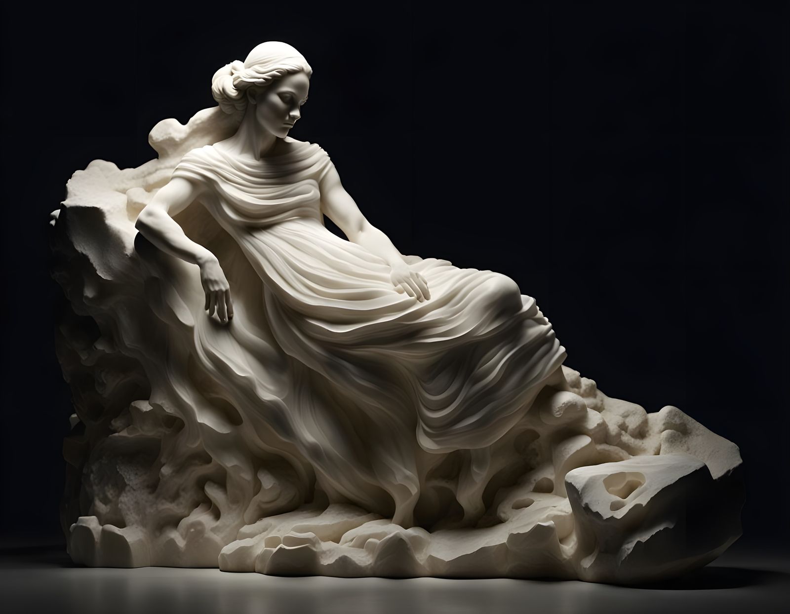 Alabaster Woman Sculpture in Atmospheric Lighting