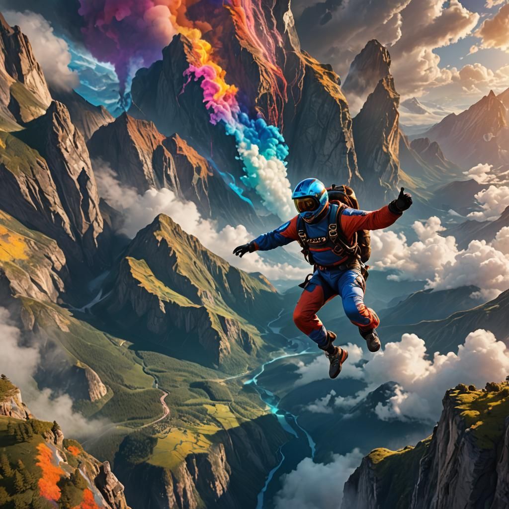 Skydiver Soaring Above a Surreal Landscape