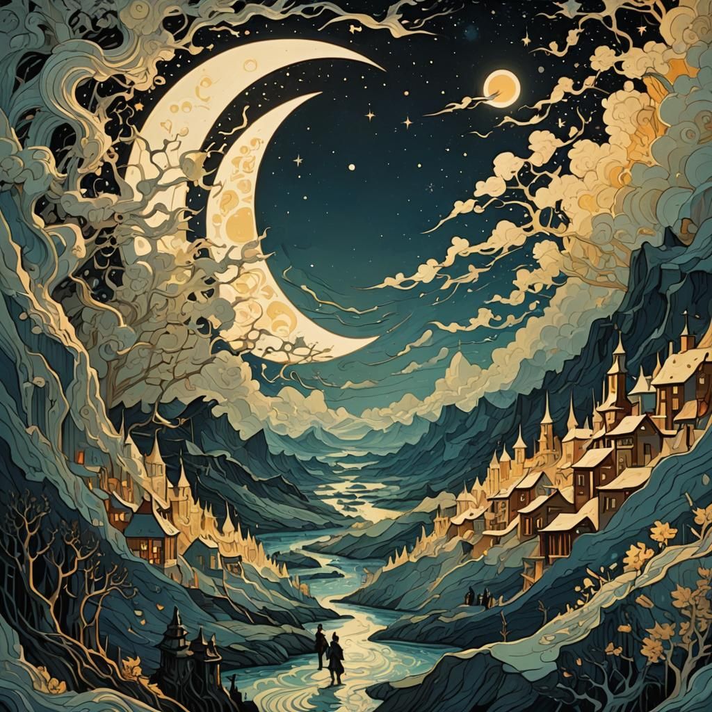 Papercut Eclipse Swallowing the Moon as Impasto Painting