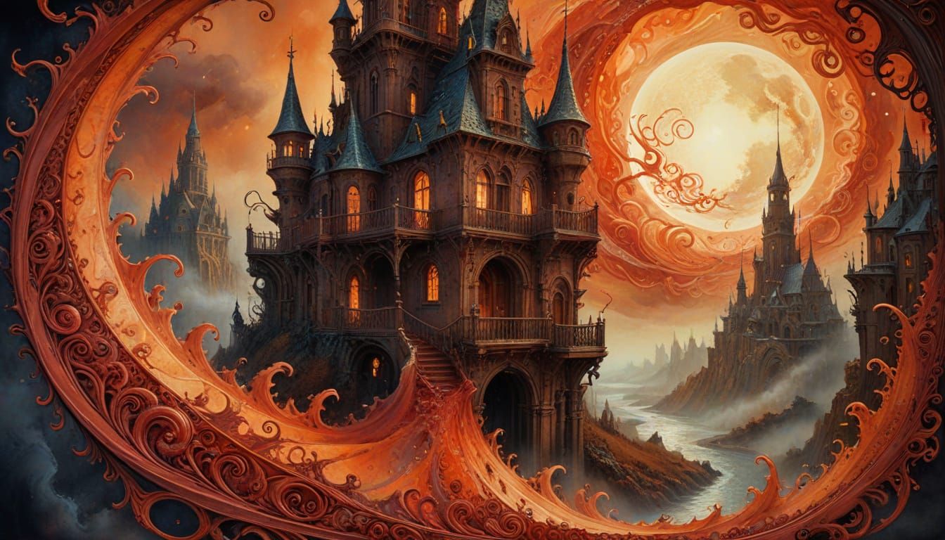 Halloween Ghosts in a Decaying City Impasto Oil Painting