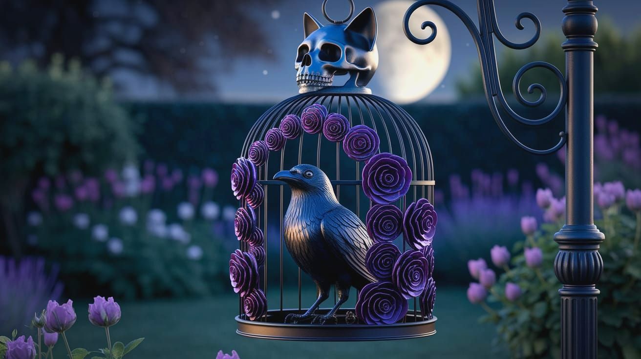 Moonlit Garden Birdcage Fusing Zentangle and Art Nouveau Sty...