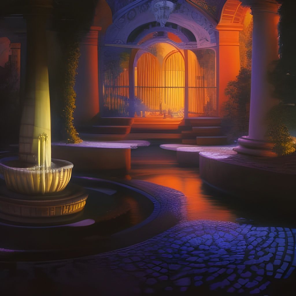 Magical Pleasure Garden at Night in Ink