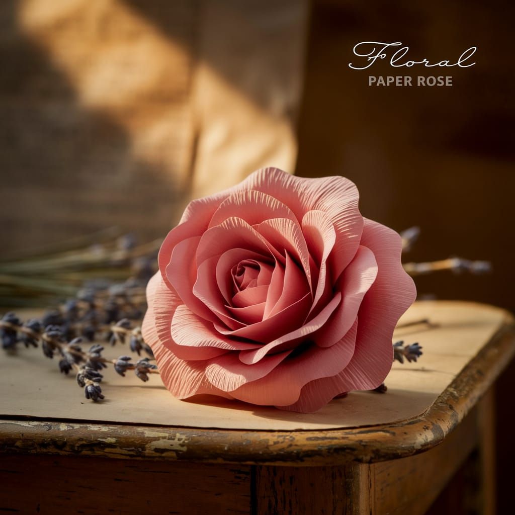 Exquisite Floral Paper Rose in Golden Sunlight