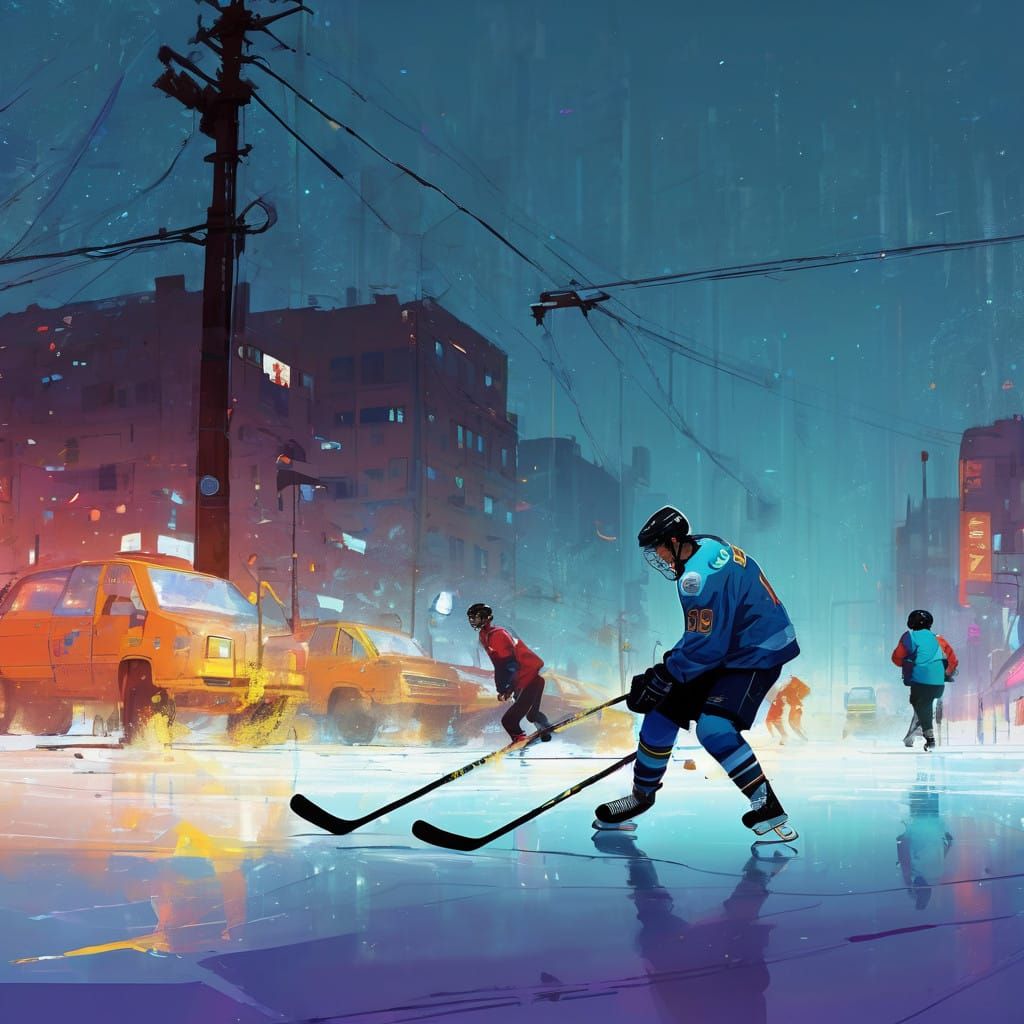 High-Energy Hockey Scene in Vibrant Digital Art