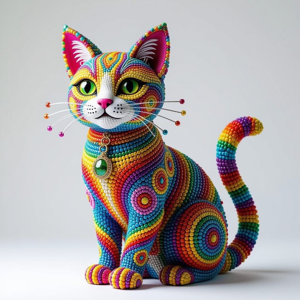 Colorful Beaded Cat Sculpture