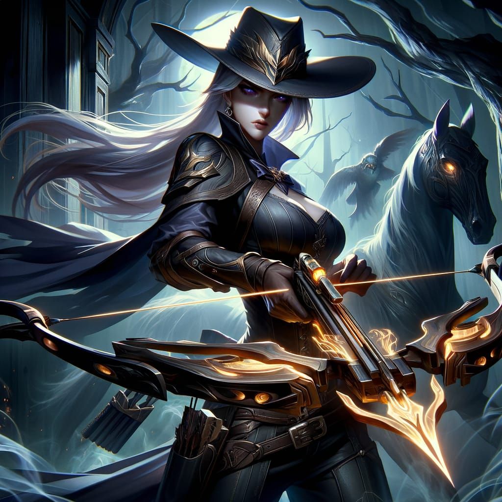 Futuristic Archer Gunslinger in Dark Western Scene