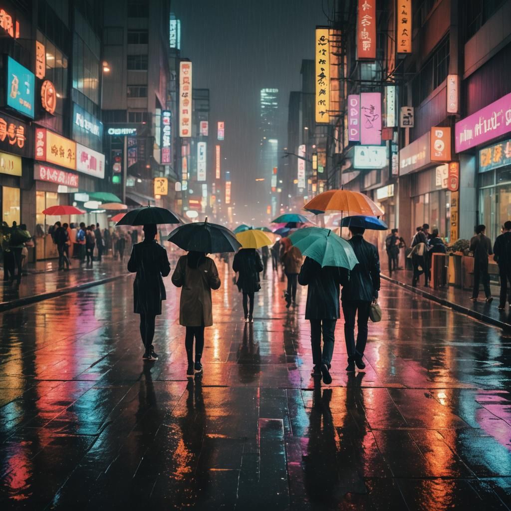 Neon Cityscape Photography on a Rainy Night