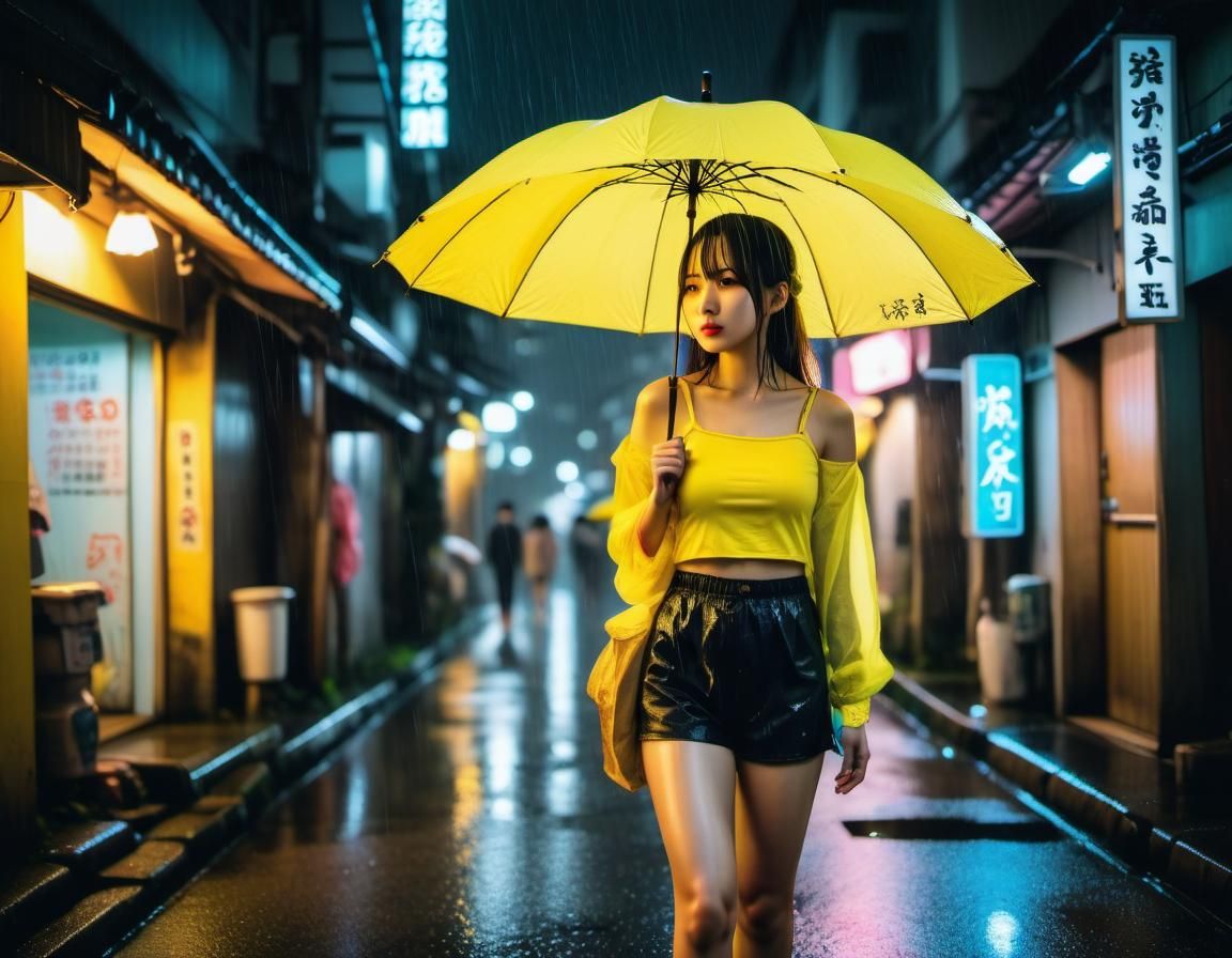 The Umbrella Girl under The Rain