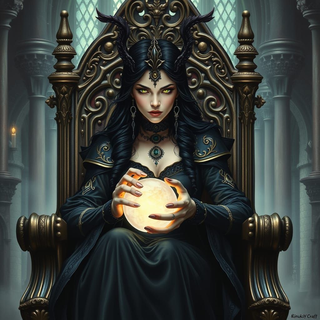Morgana Le Fay with Crystal Ball, in Frazetta Style