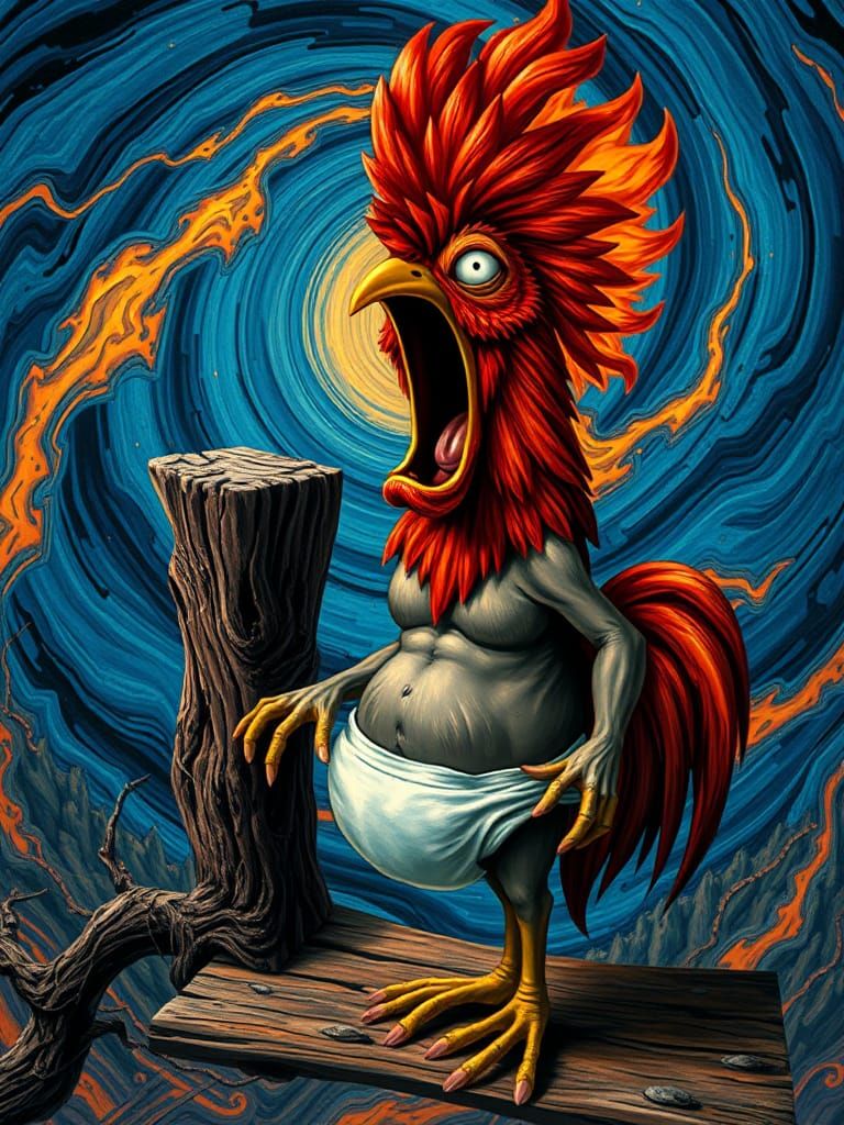 Emotive Rooster Man in Pop Art Style