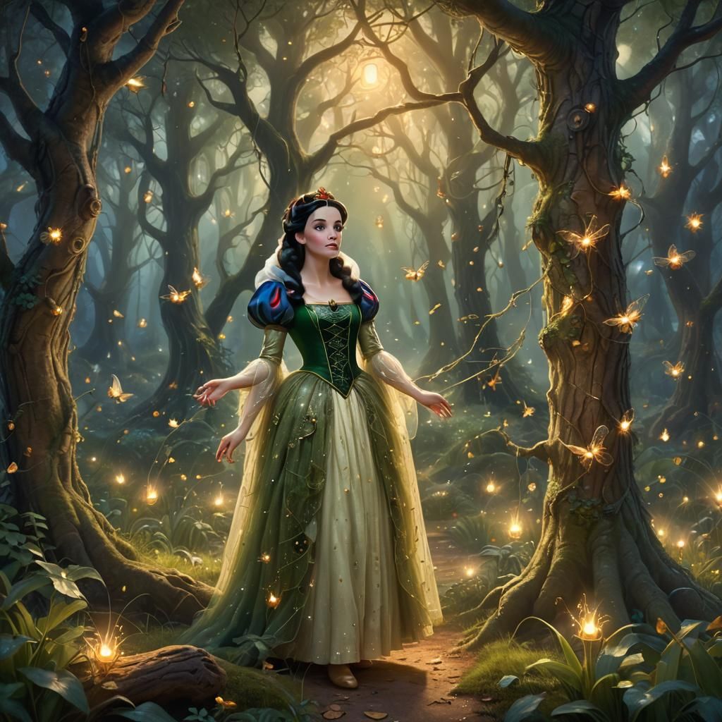 Snow White and Dwarves in Mystical Forest
